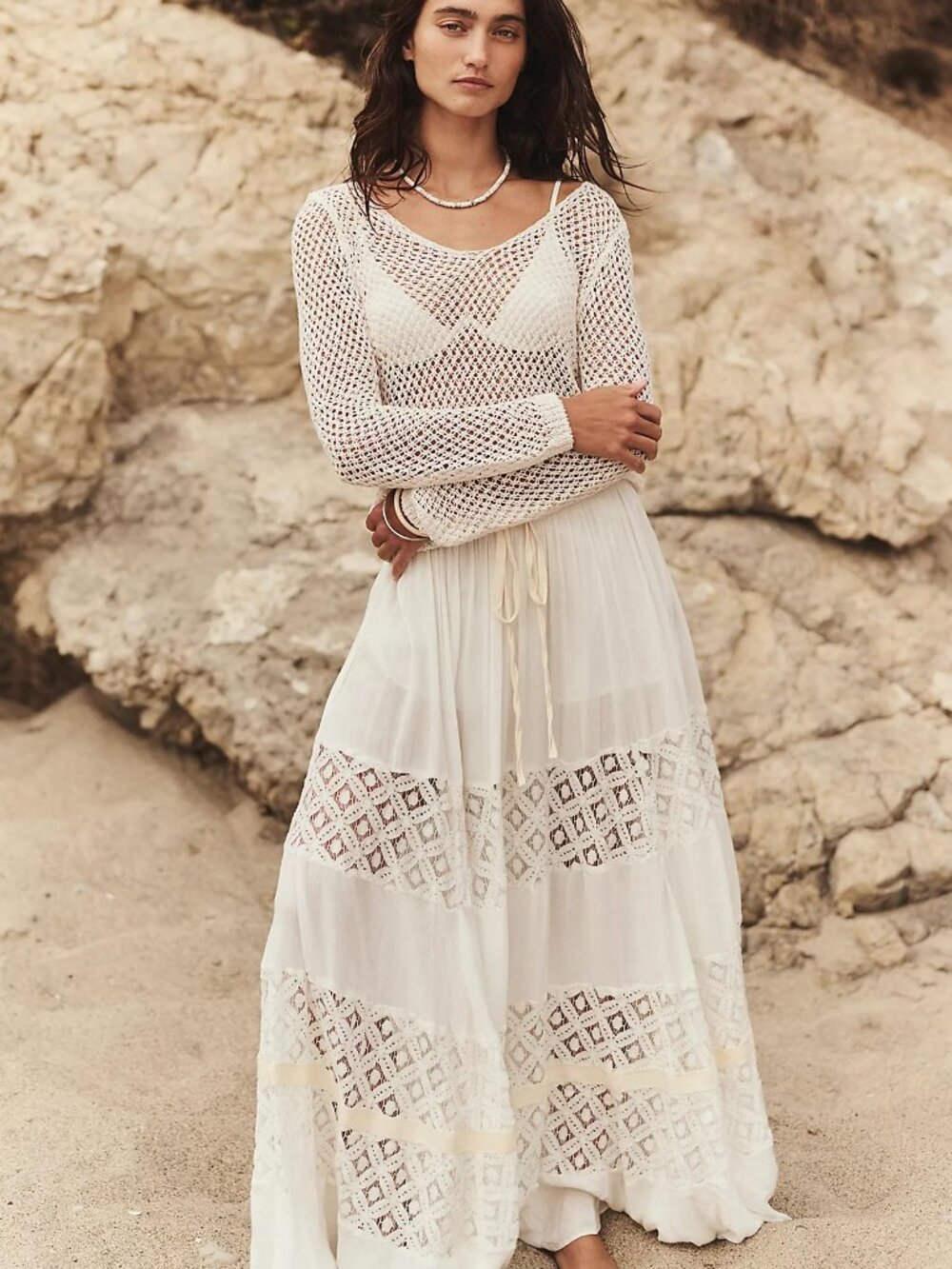 Free People Swept Away Maxi Skirt | Color: Clean Ivory | Size Large
